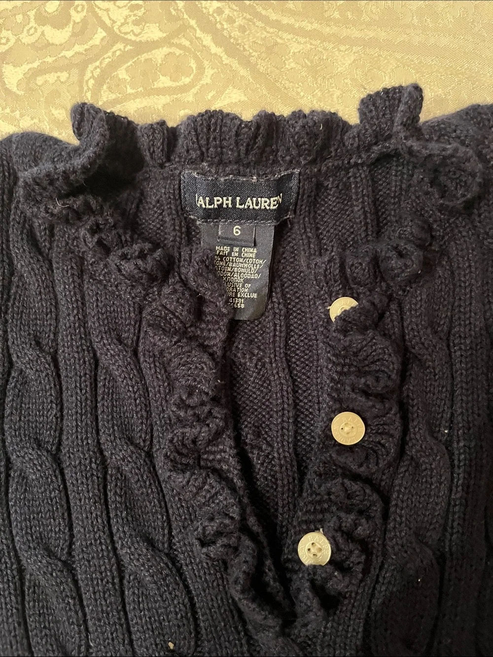 Ralph Lauren Girl Size 6 Navy Blue Cotton Cable Knit Dress in EUC